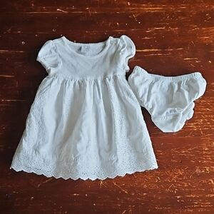 Baby GAP White Eyelet Cotton Baby Girl Dress With Matching Bloomers